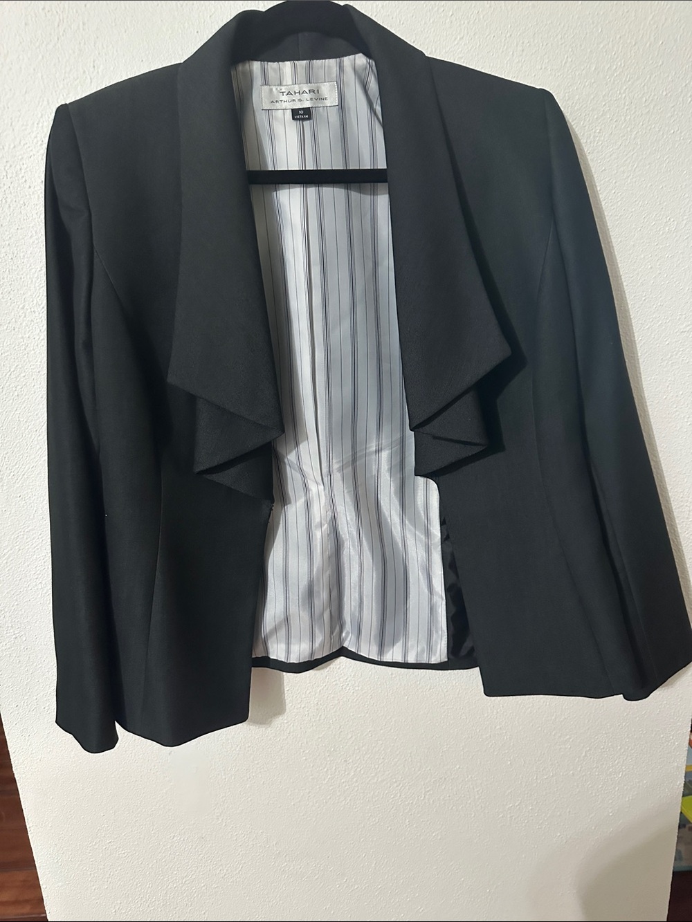 Tahari Black Draped Open-Front Blazer Jacket